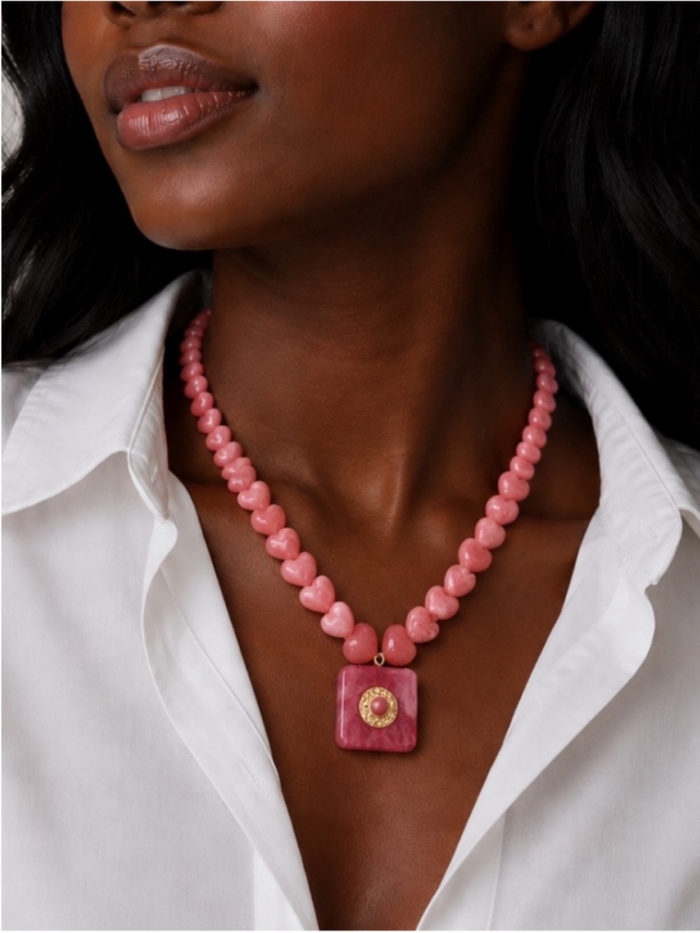 New! Coastal Preppy Pink Marbled Beaded Dopamine Necklace NWOT 1035